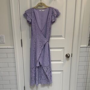 Midi Lavender Lace Wrap Dress